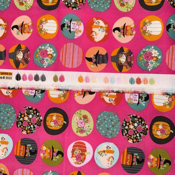 Kitty Loves Candy by Poppie Cotton - Pink Halloween Cat Witch Pumpkin - 1 Yard - Picture 6 of 9